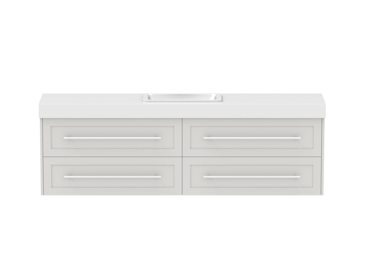 reece Kado Lux Ensuite All Drawer Twin 1800mm Wall Hung Vanity Centre Basin 90mm Caesarstone Mineral Top