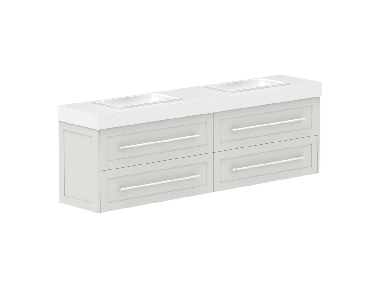 Reece Kado Lux Ensuite All Drawer Twin 1800mm Wall Hung Vanity Double Basin 90mm Durasein Top