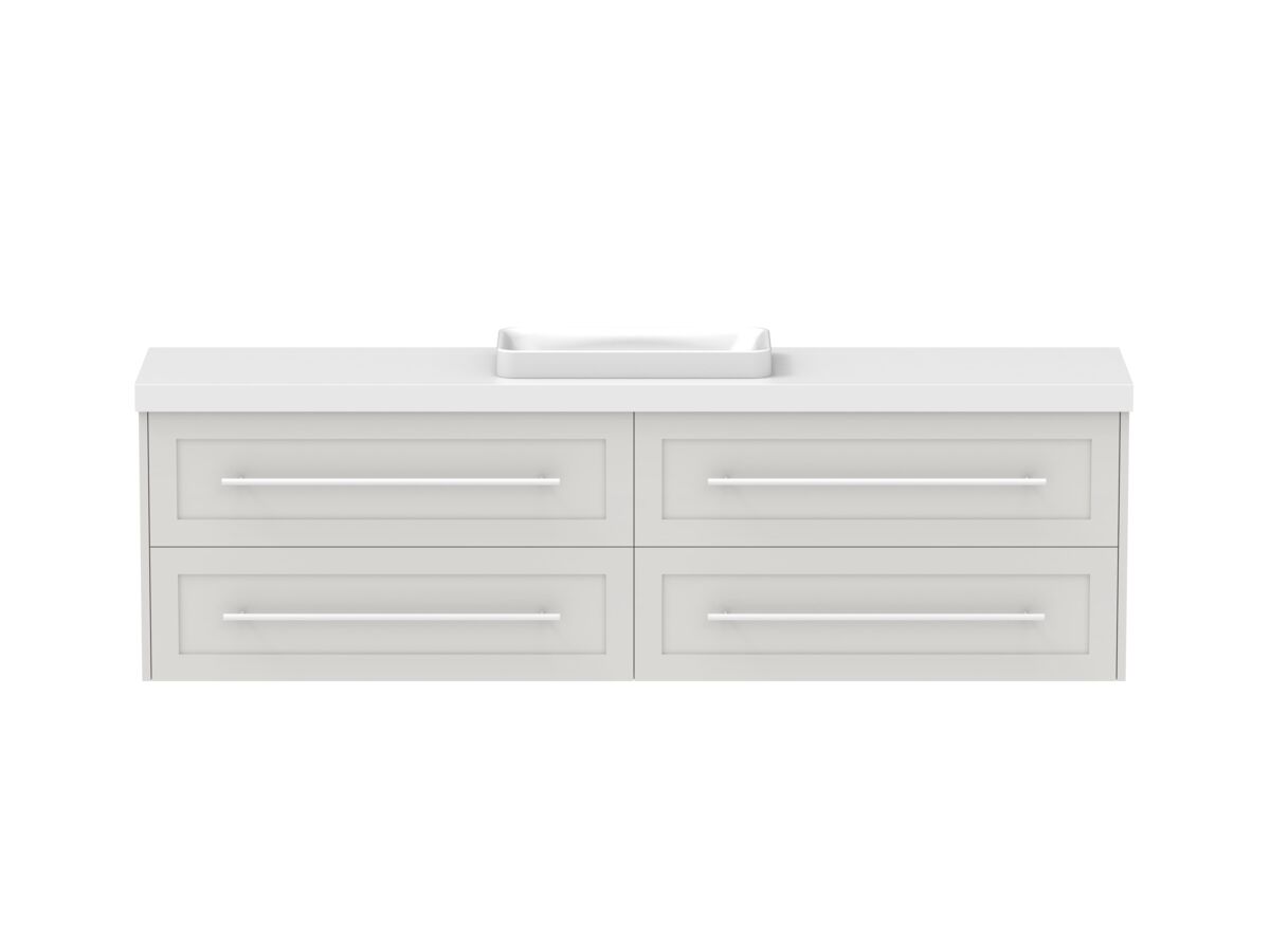 reece Kado Lux Ensuite All Drawer Twin 1800mm Wall Hung Vanity Centre Basin 50mm Caesarstone Mineral Top
