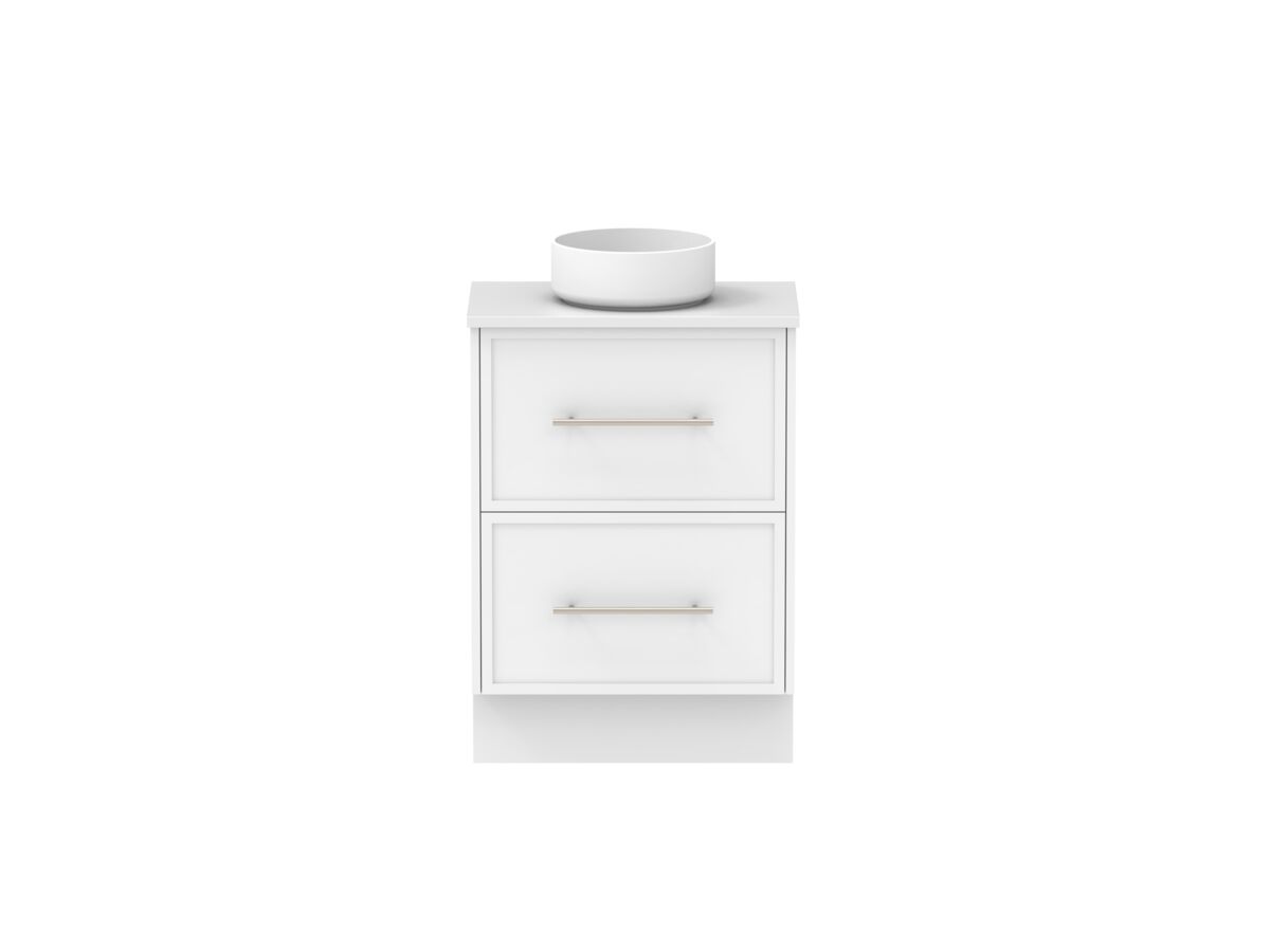 Reece Kado Lux Ensuite All Drawer Twin 600mm Floor Mounted Vanity Centre Basin 20mm Cherry Pie Top