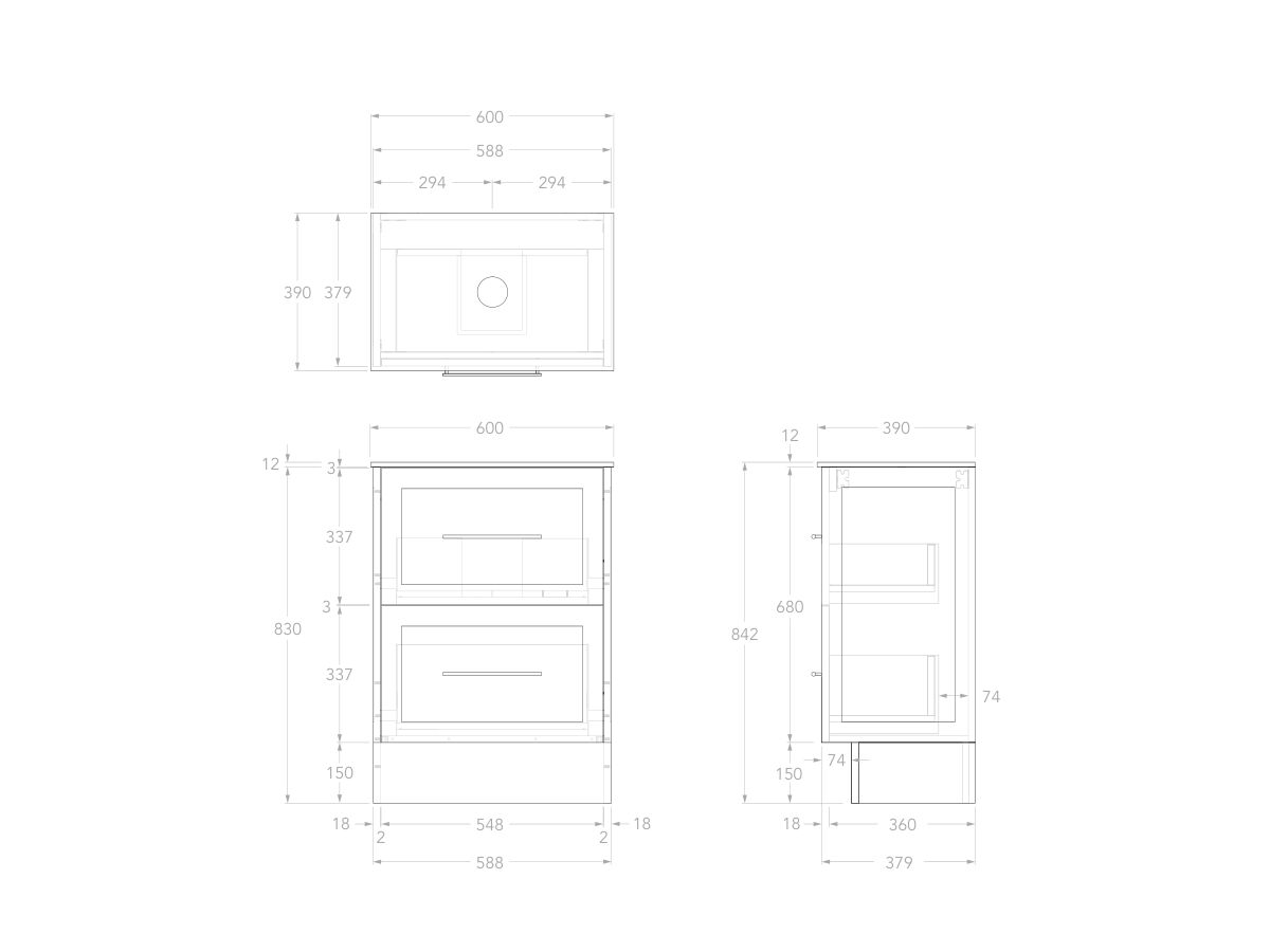 Reece Kado Lux Ensuite All Drawer Twin 600mm Floor Mounted Vanity Centre Basin 12mm Durasein Top