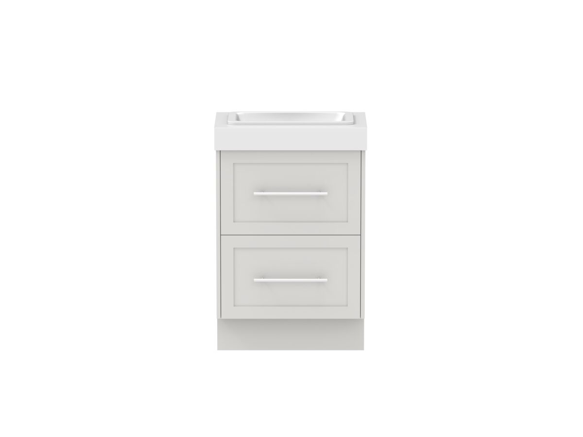 reece Kado Lux Ensuite All Drawer Twin 600mm Floor Mounted Vanity Centre Basin 90mm Durasein Top