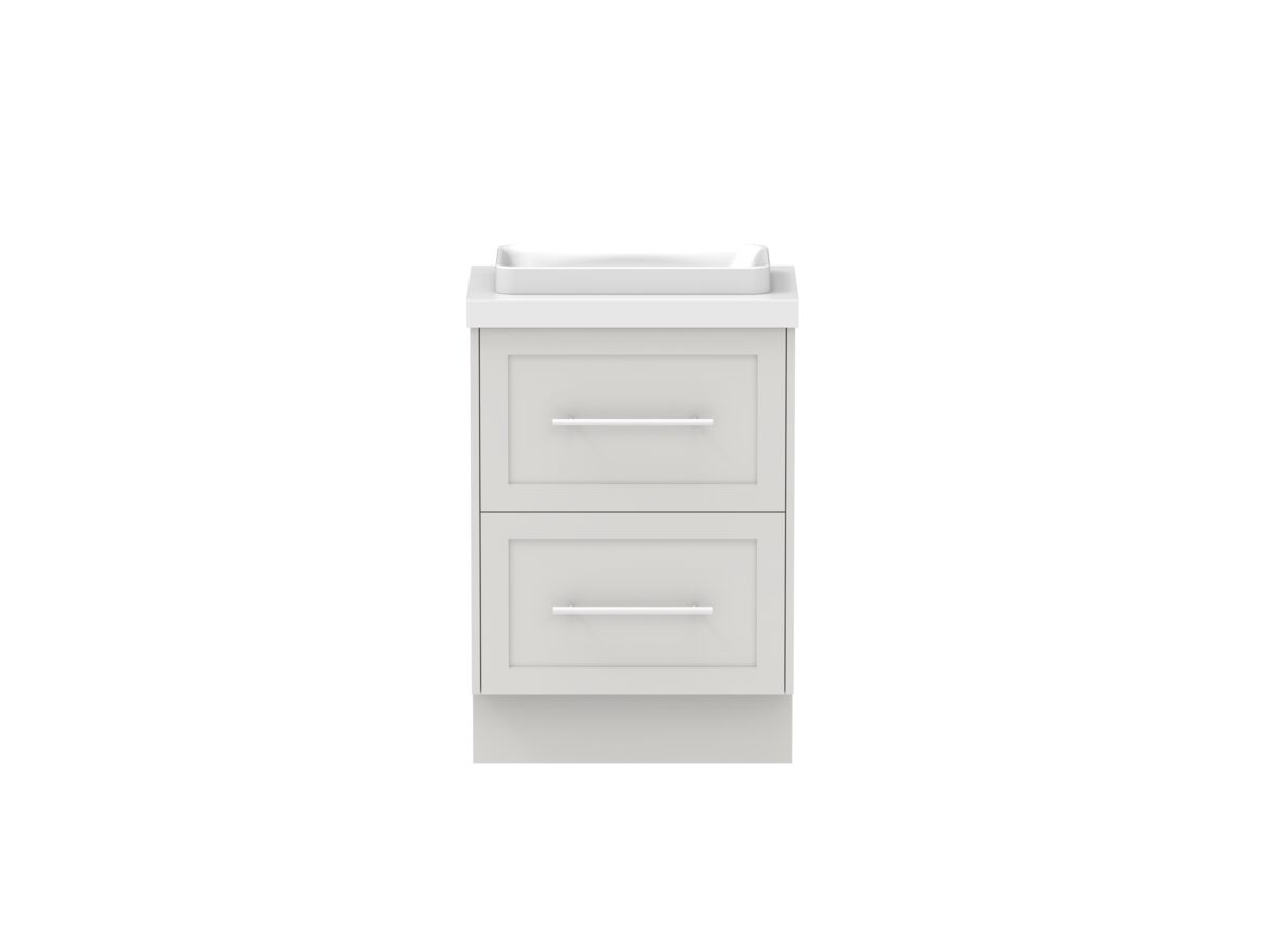 reece Kado Lux Ensuite All Drawer Twin 600mm Floor Mounted Vanity Centre Basin 50mm Cherry Pie Top