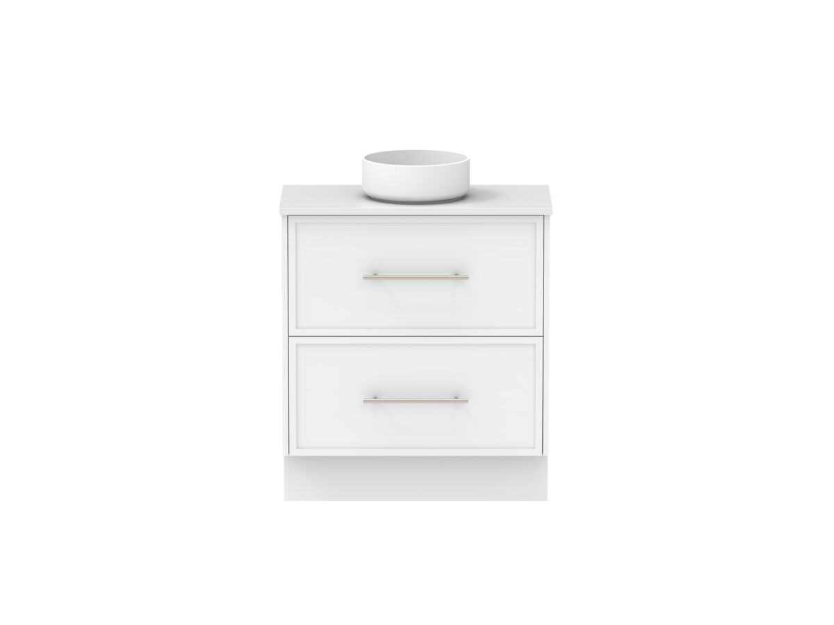 Reece Kado Lux Ensuite All Drawer Twin 750mm Floor Mounted Vanity Centre Basin 20mm Caesarstone Mineral Top