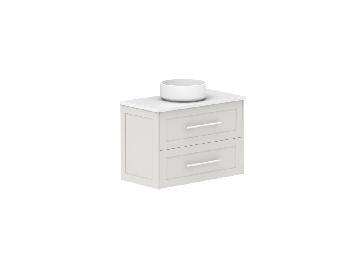 Reece Kado Lux Ensuite All Drawer Twin 750mm Wall Hung Vanity Centre Basin 20mm Cherry Pie Top