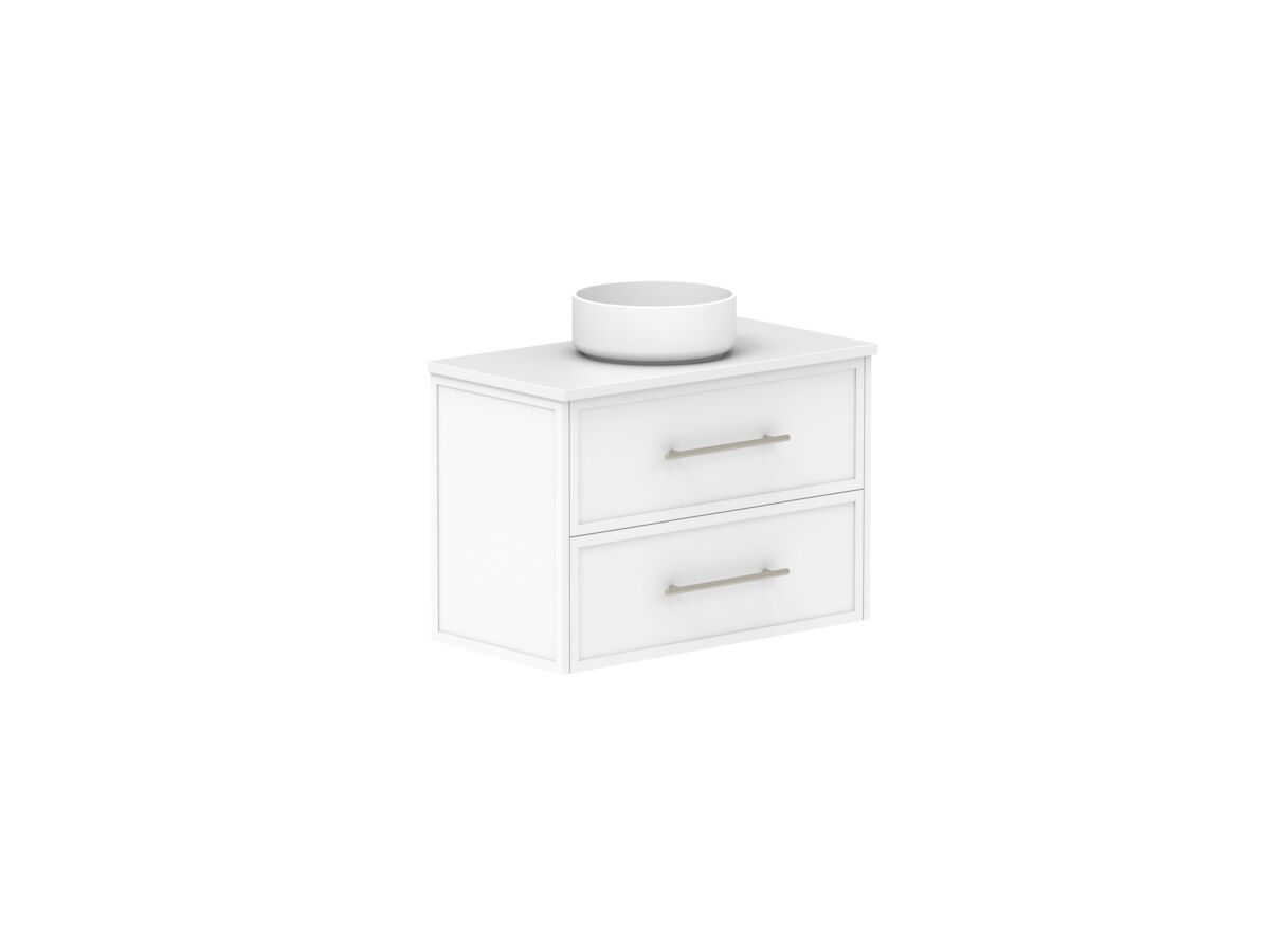 Reece Kado Lux Ensuite All Drawer Twin 750mm Wall Hung Vanity Centre Basin 20mm Caesarstone Mineral Top