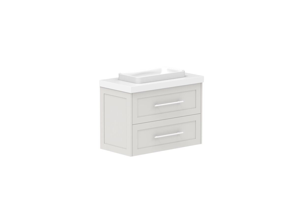 Reece Kado Lux Ensuite All Drawer Twin 750mm Wall Hung Vanity Centre Basin 50mm Cherry Pie Top