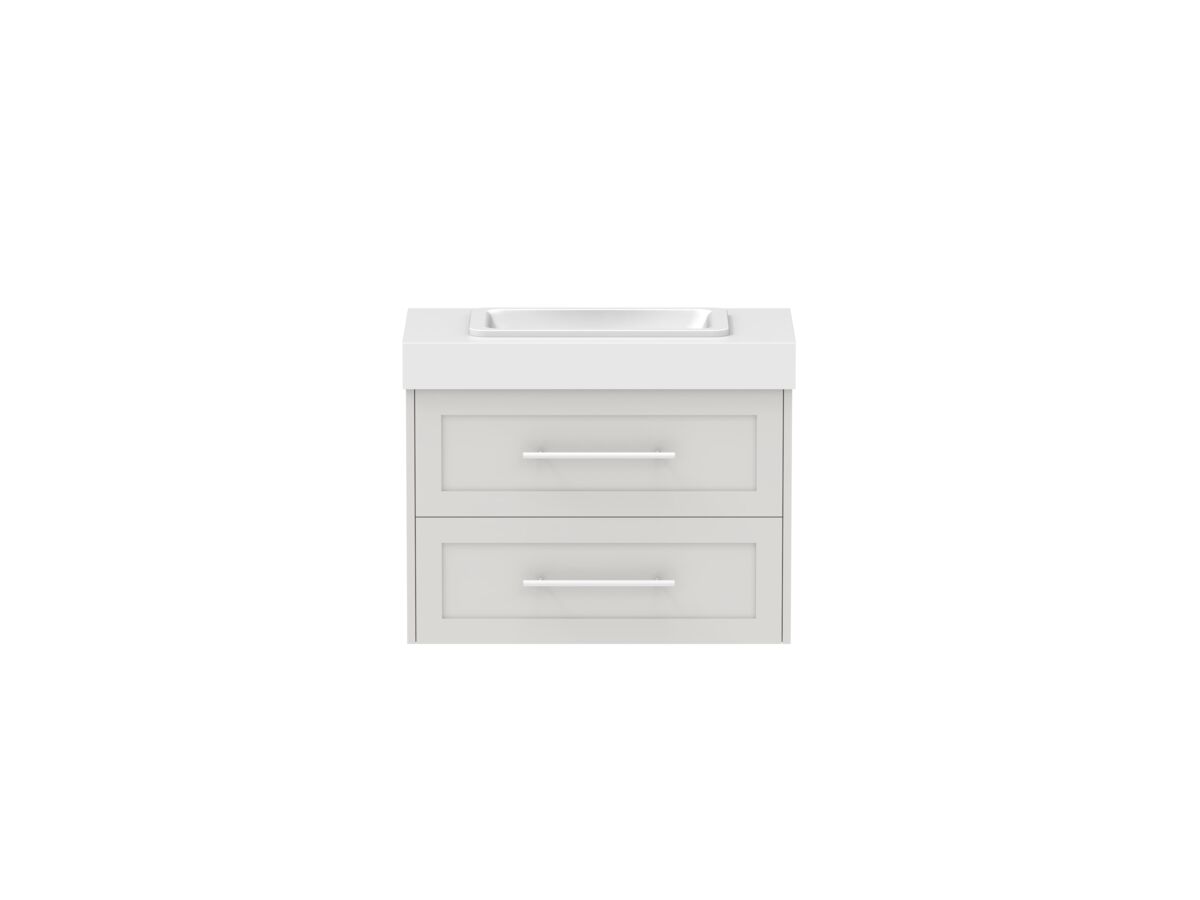 reece Kado Lux Ensuite All Drawer Twin 750mm Wall Hung Vanity Centre Basin 90mm Caesarstone Mineral Top