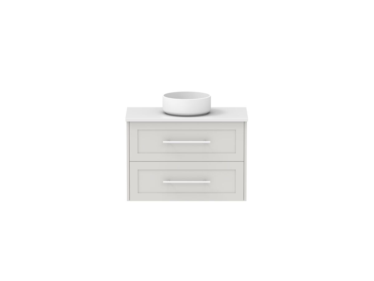 reece Kado Lux Ensuite All Drawer Twin 750mm Wall Hung Vanity Centre Basin 20mm Caesarstone Mineral Top