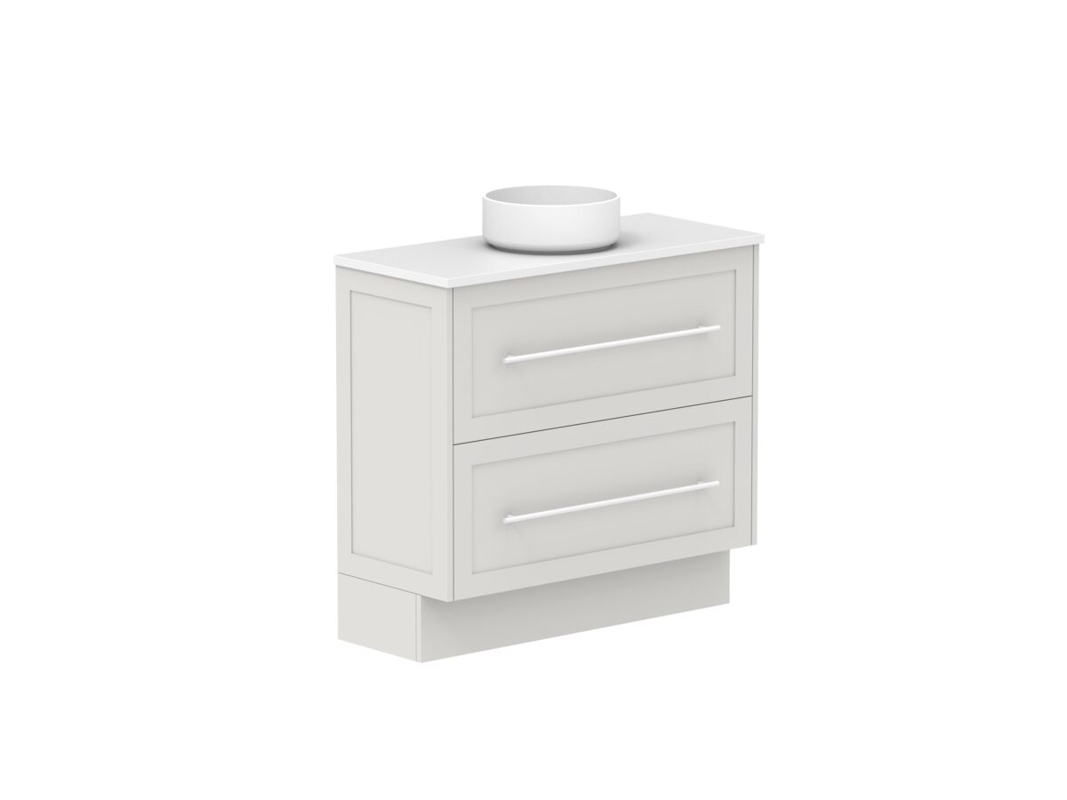 Reece Kado Lux Ensuite All Drawer Twin 900mm Floor Mounted Vanity Centre Basin 20mm Cherry Pie Top