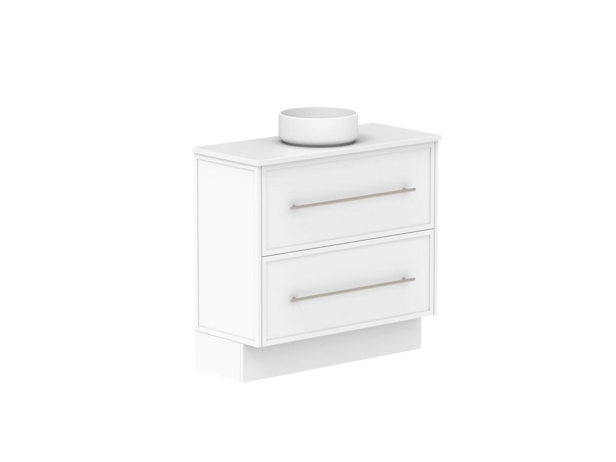 Reece Kado Lux Ensuite All Drawer Twin 900mm Floor Mounted Vanity Centre Basin 20mm Cherry Pie Top