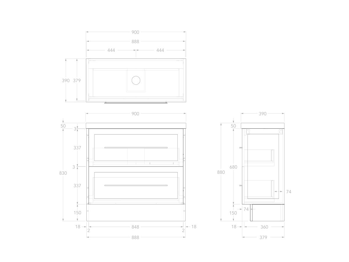 Reece Kado Lux Ensuite All Drawer Twin 900mm Floor Mounted Vanity Centre Basin 50mm Cherry Pie Top