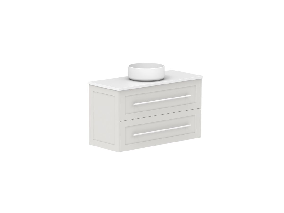 Reece Kado Lux Ensuite All Drawer Twin 900mm Wall Hung Vanity Centre Basin 20mm Cherry Pie Top