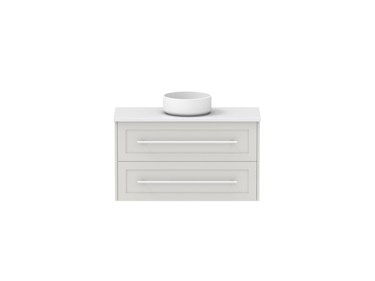 reece Kado Lux Ensuite All Drawer Twin 900mm Wall Hung Vanity Centre Basin 20mm Caesarstone Mineral Top