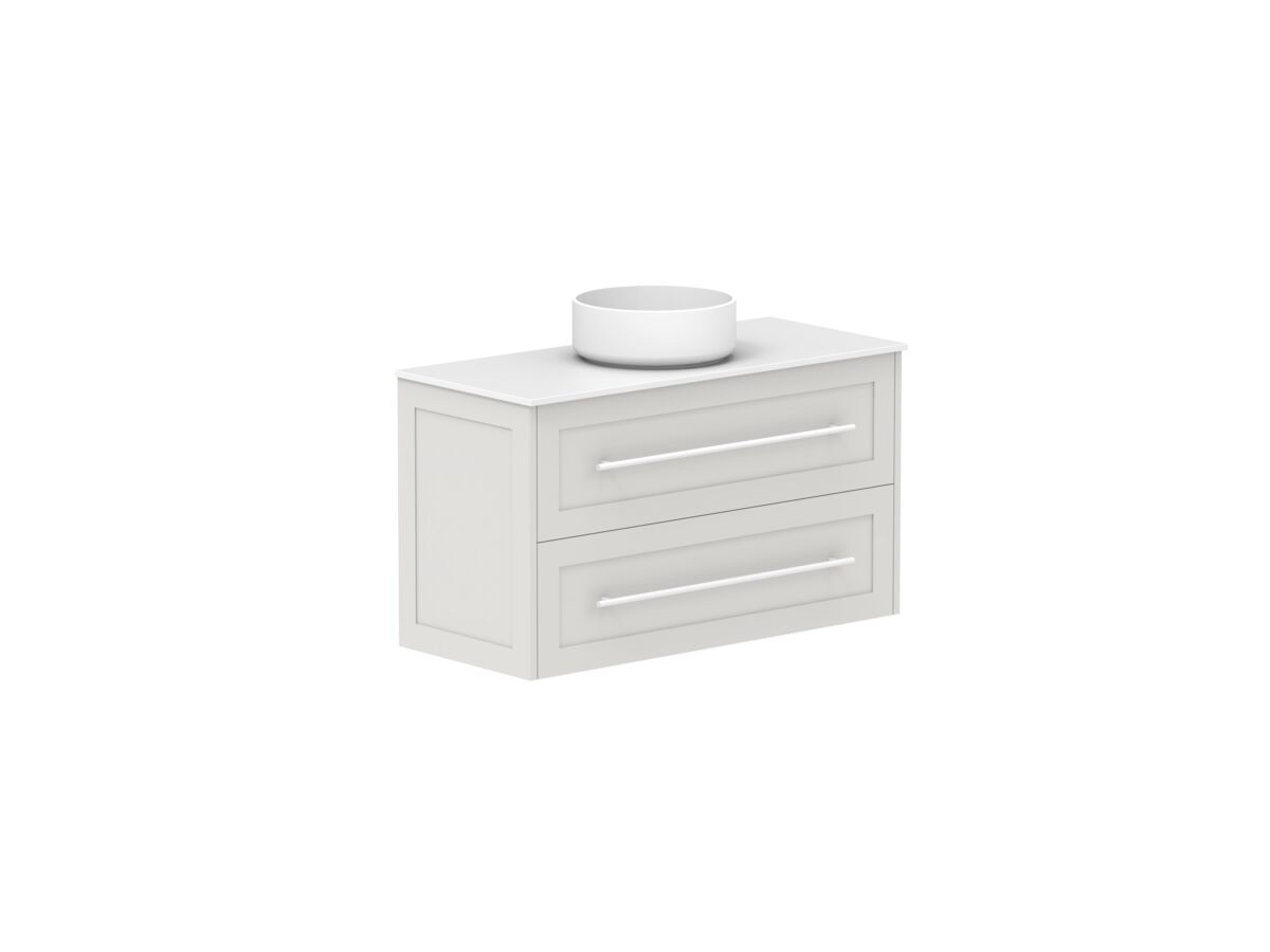 Reece Kado Lux Ensuite All Drawer Twin 900mm Wall Hung Vanity Centre Basin 12mm Durasein Top