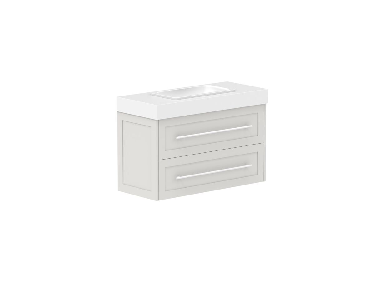Reece Kado Lux Ensuite All Drawer Twin 900mm Wall Hung Vanity Centre Basin 90mm Durasein Top