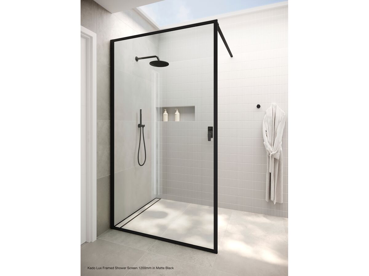 Reece Kado Lux Framed Shower Panel + Support Bar 1200mm Matte Black