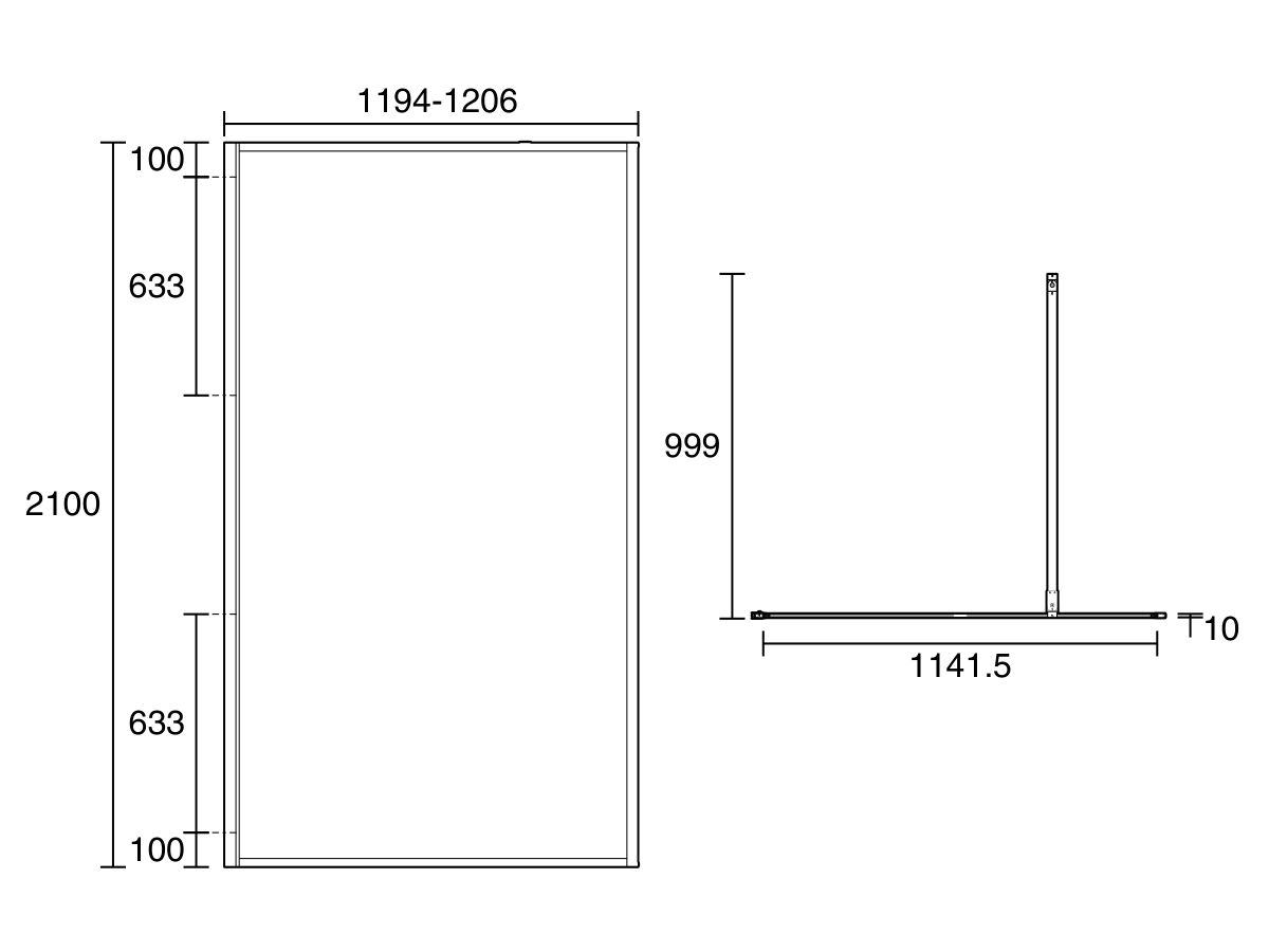 Reece Kado Lux Framed Shower Panel + Support Bar 1200mm Matte Black