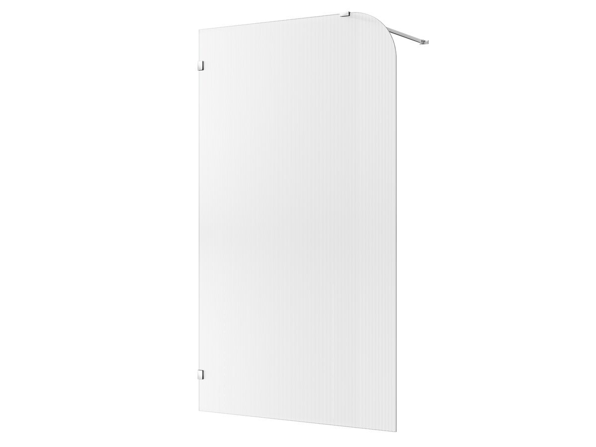reece Kado Lux Frameless Curved Left Fluted Panel with Wall Clips 1200mm Chrome