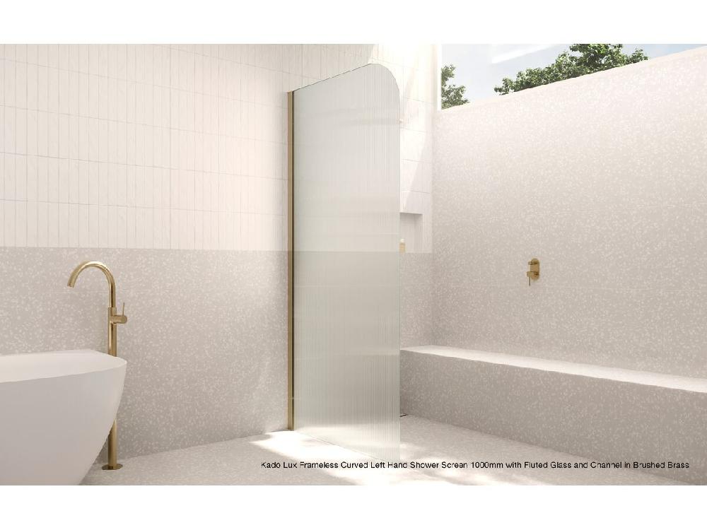 Reece Kado Lux Frameless Curved Left Fluted Panel With Wall Channel 900mm Brushed Nickel