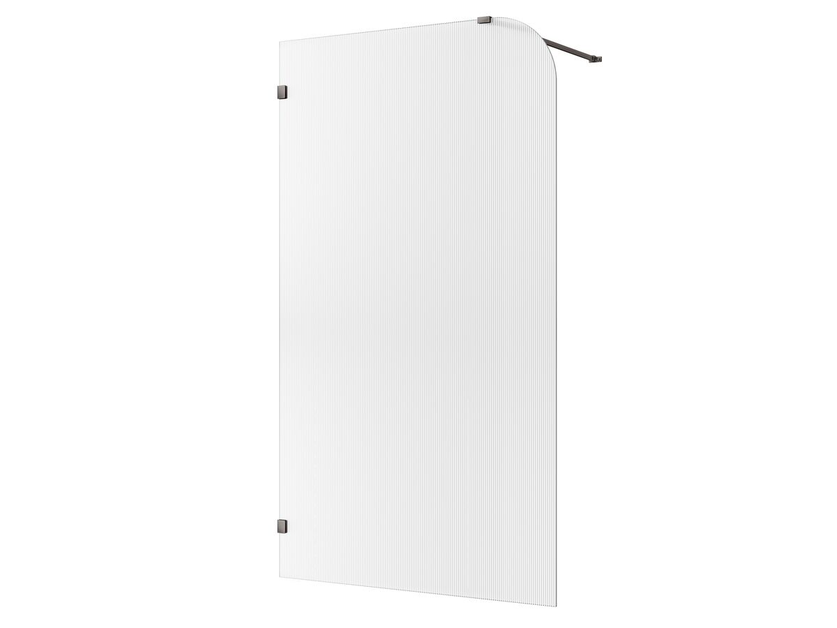 reece Kado Lux Frameless Curved Left Fluted Panel with Wall Clips 1200mm Brushed Gunmetal