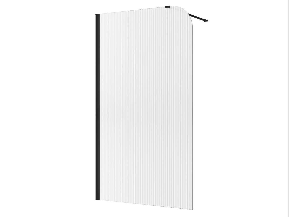 reece Kado Lux Frameless Curved Left Fluted Panel with Wall Channel 1200mm Matte Black