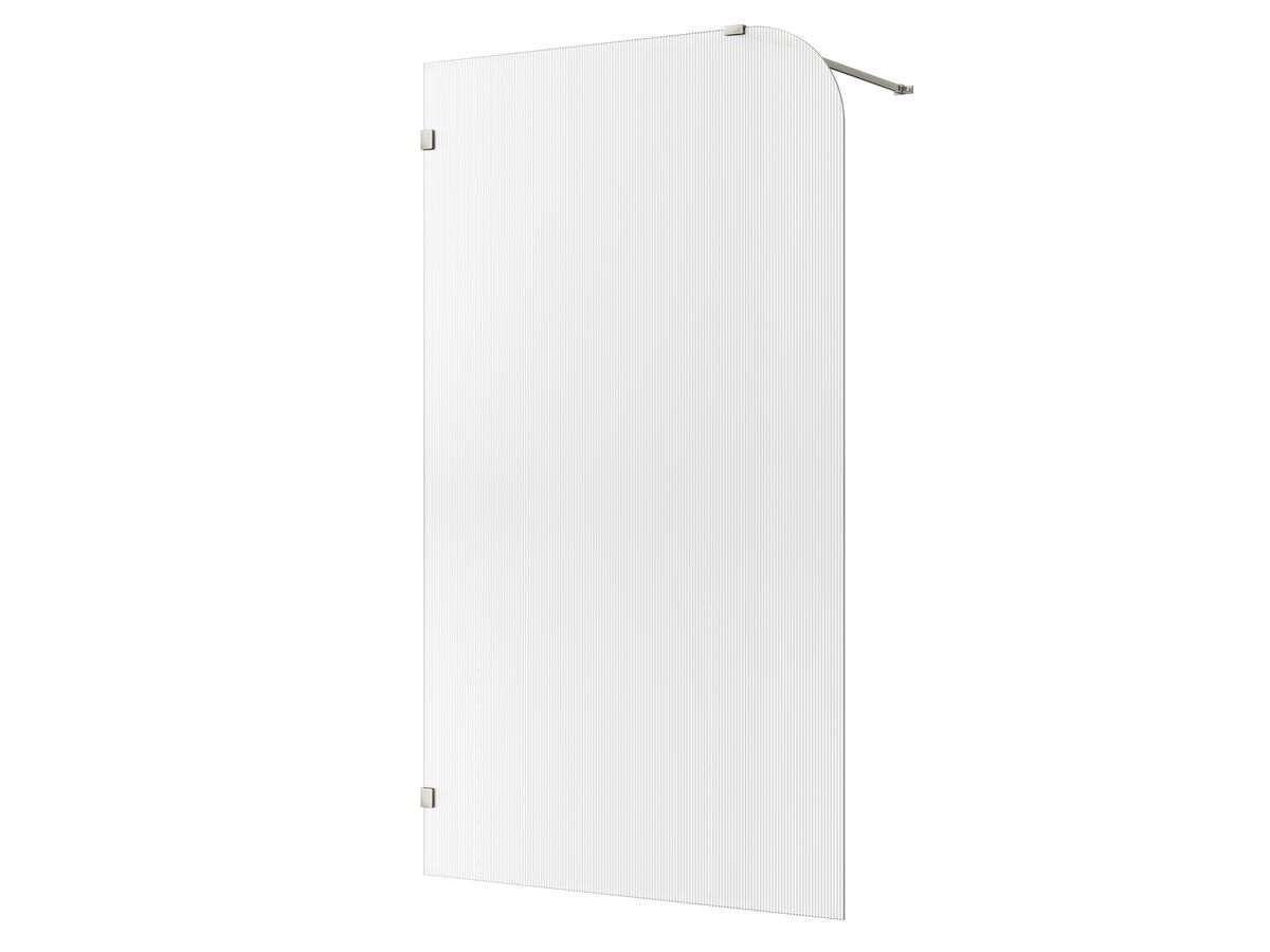 reece Kado Lux Frameless Curved Left Fluted Panel with Wall Clips 1200mm Brushed Nickel