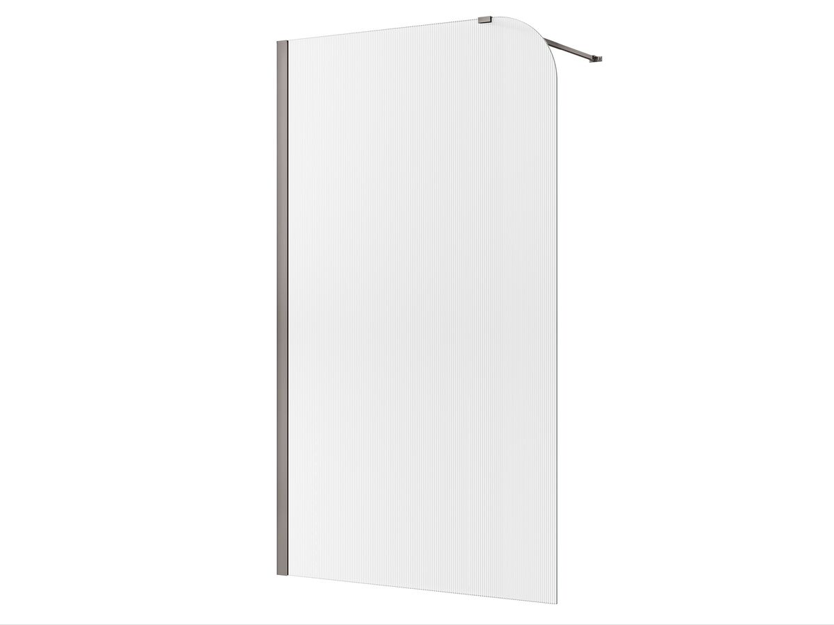 reece Kado Lux Frameless Curved Left Fluted Panel with Wall Channel 1200mm Brushed Gunmetal