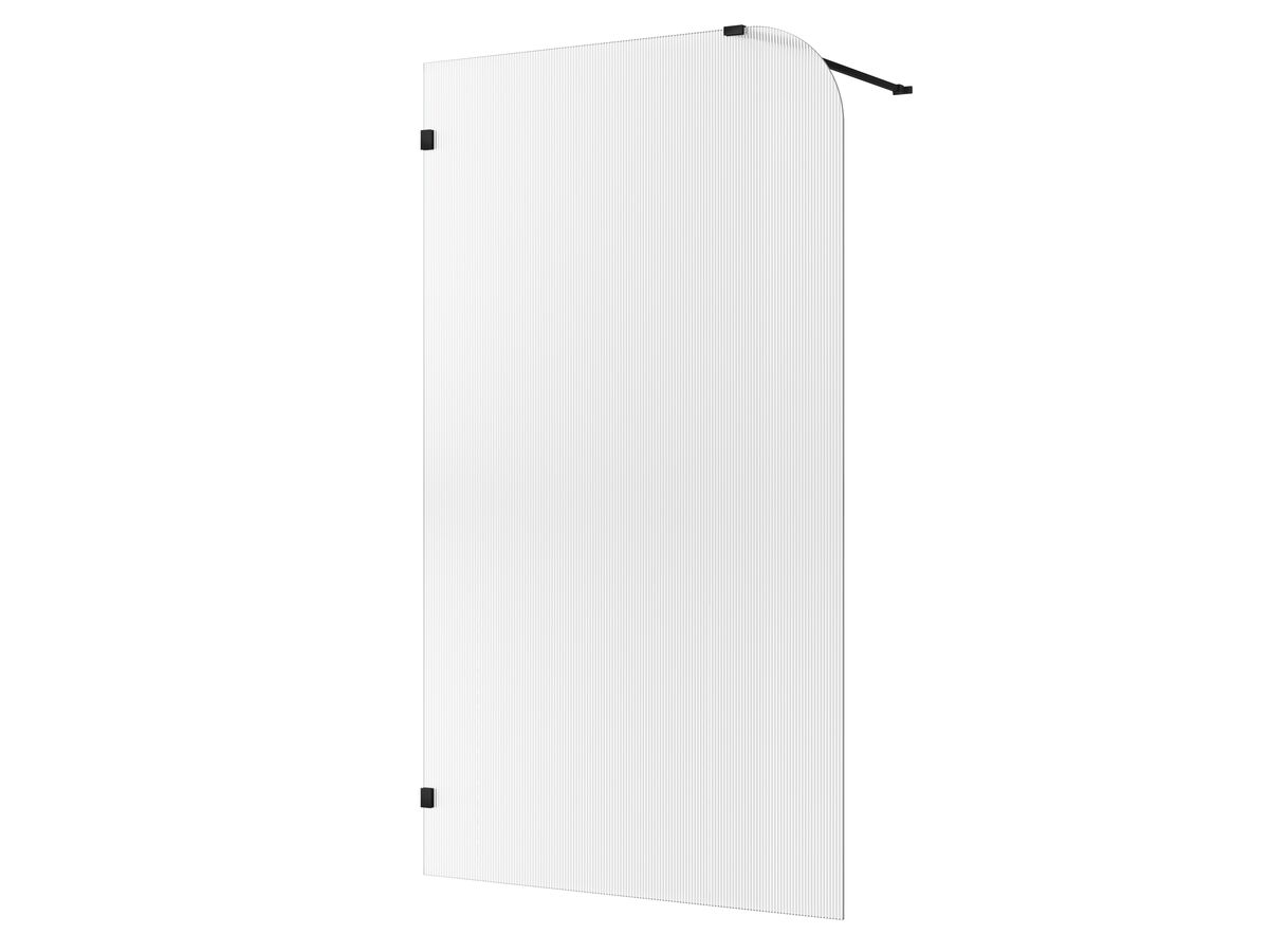 reece Kado Lux Frameless Curved Left Fluted Panel with Wall Clips 1200mm Matte Black