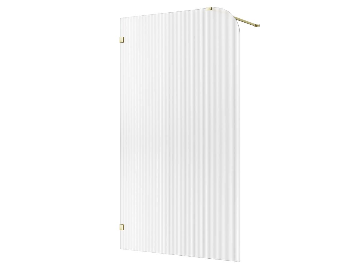 reece Kado Lux Frameless Curved Left Fluted Panel with Wall Clips 1200mm Brushed Brass
