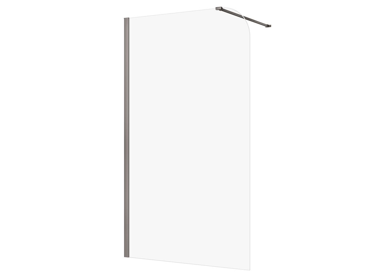 reece Kado Lux Frameless Curved Panel with Wall Channel Clear Glass 1200mm Brushed Gunmetal