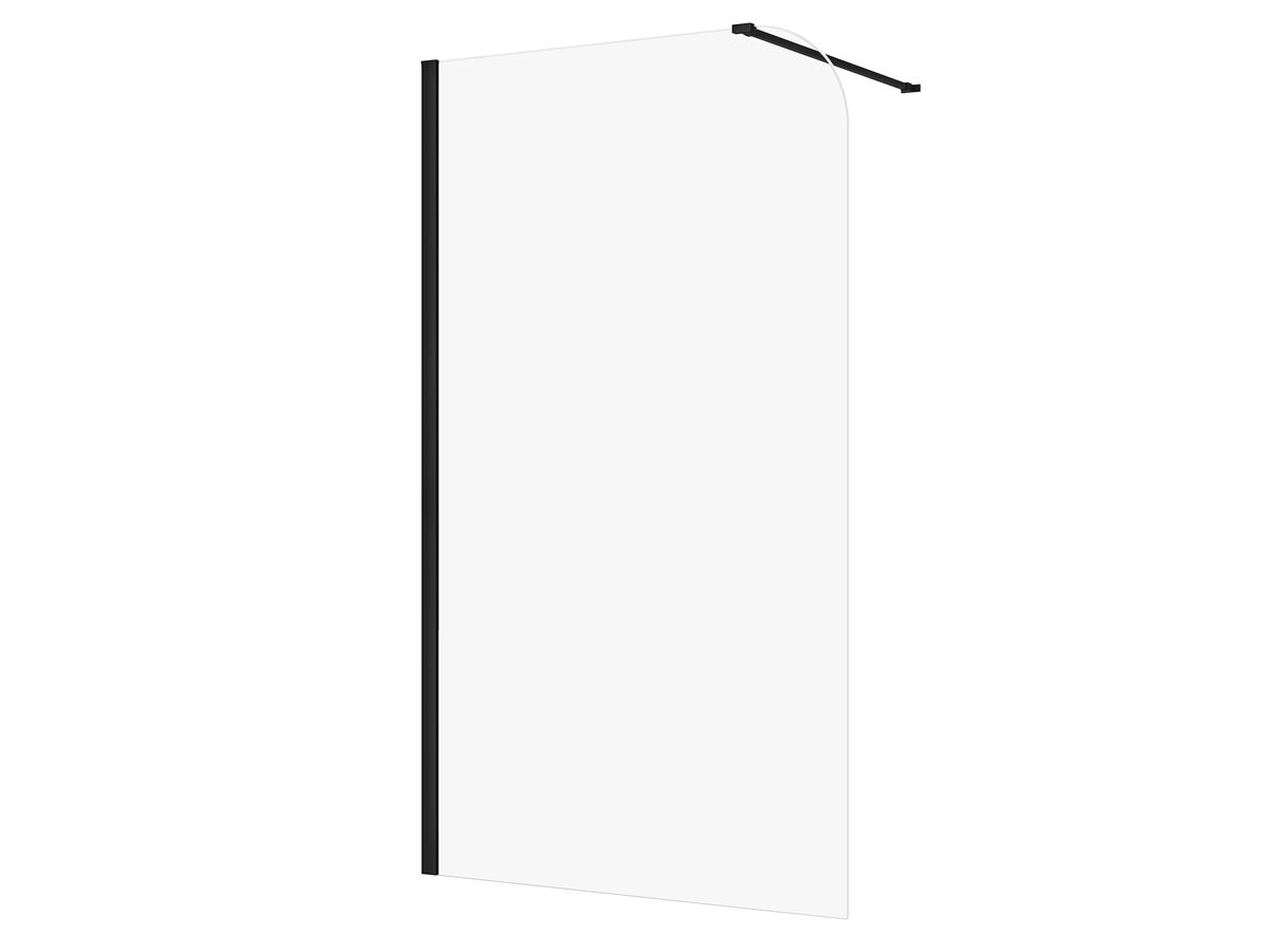 reece Kado Lux Frameless Curved Panel with Wall Channel Clear Glass 1200mm Matte Black