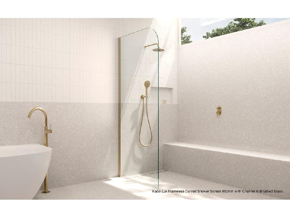 Reece Kado Lux Frameless Curved Panel With Wall Channel Clear Glass 900mm Brushed Nickel