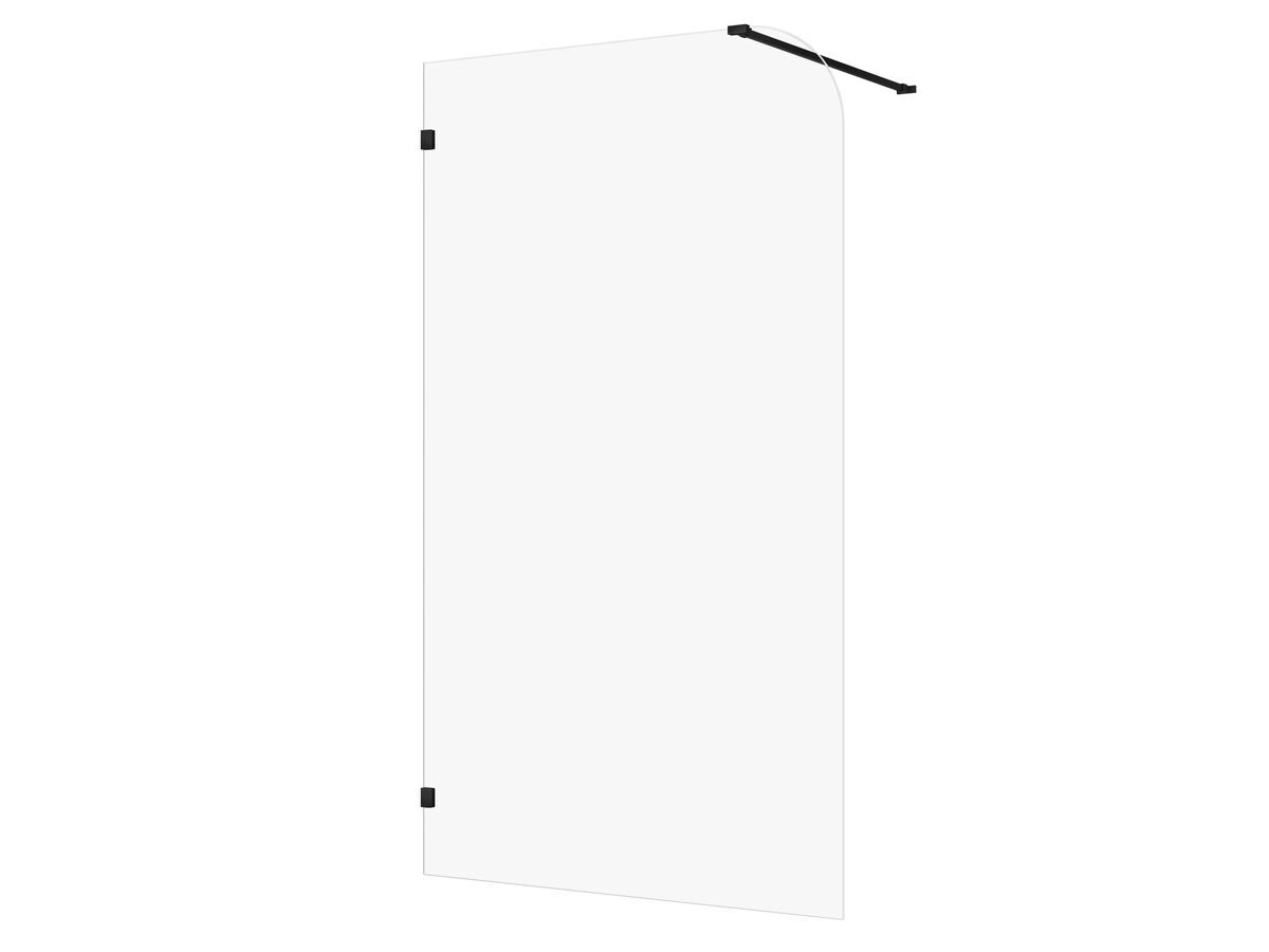 reece Kado Lux Frameless Curved Panel with Wall Clips Clear Glass 1200mm Matte Black