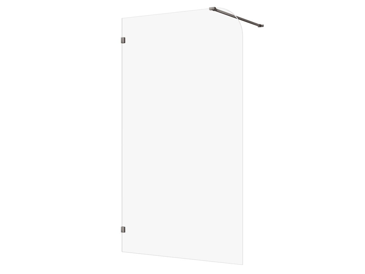 reece Kado Lux Frameless Curved Panel with Wall Clips Clear Glass 1200mm Brushed Gunmetal