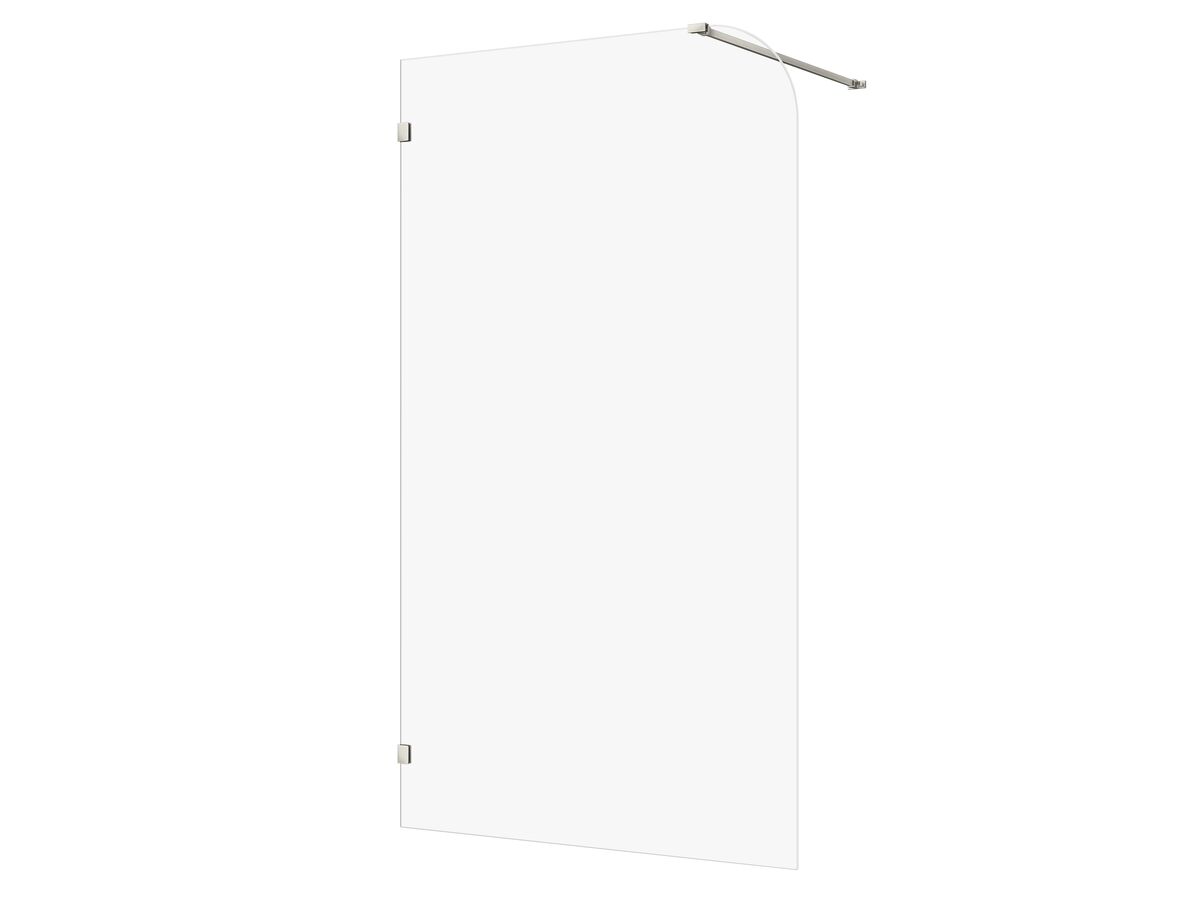 reece Kado Lux Frameless Curved Panel with Wall Clips Clear Glass 1200mm Brushed Nickel