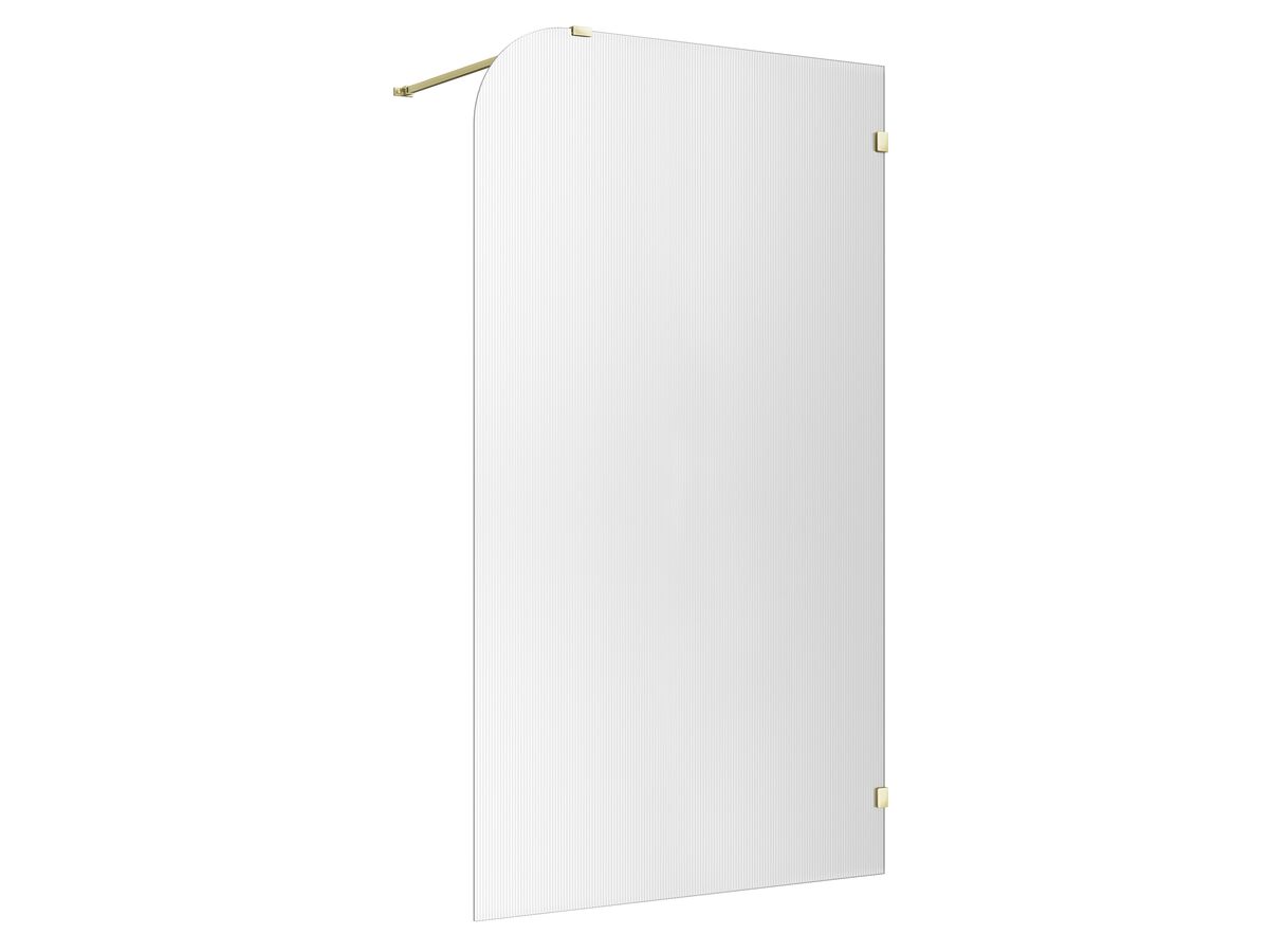 reece Kado Lux Frameless Curved Right Fluted Panel with Wall Clips 1200mm Brushed Brass