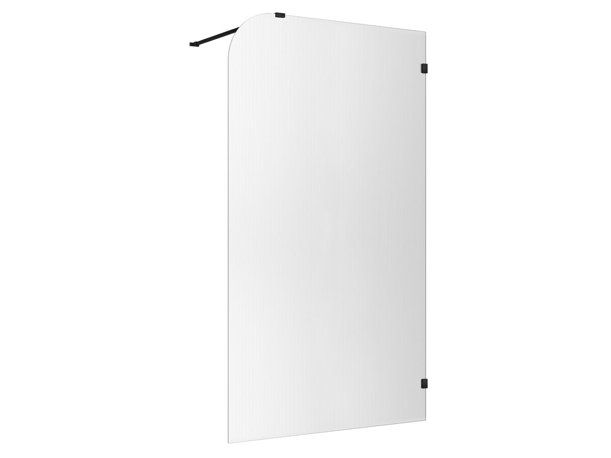 reece Kado Lux Frameless Curved Right Fluted Panel with Wall Clips 1200mm Matte Black