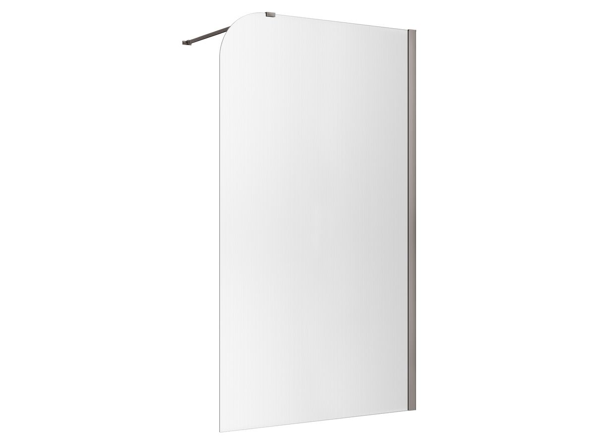 reece Kado Lux Frameless Curved Right Fluted Panel with Wall Channel 1200mm Brushed Gunmetal