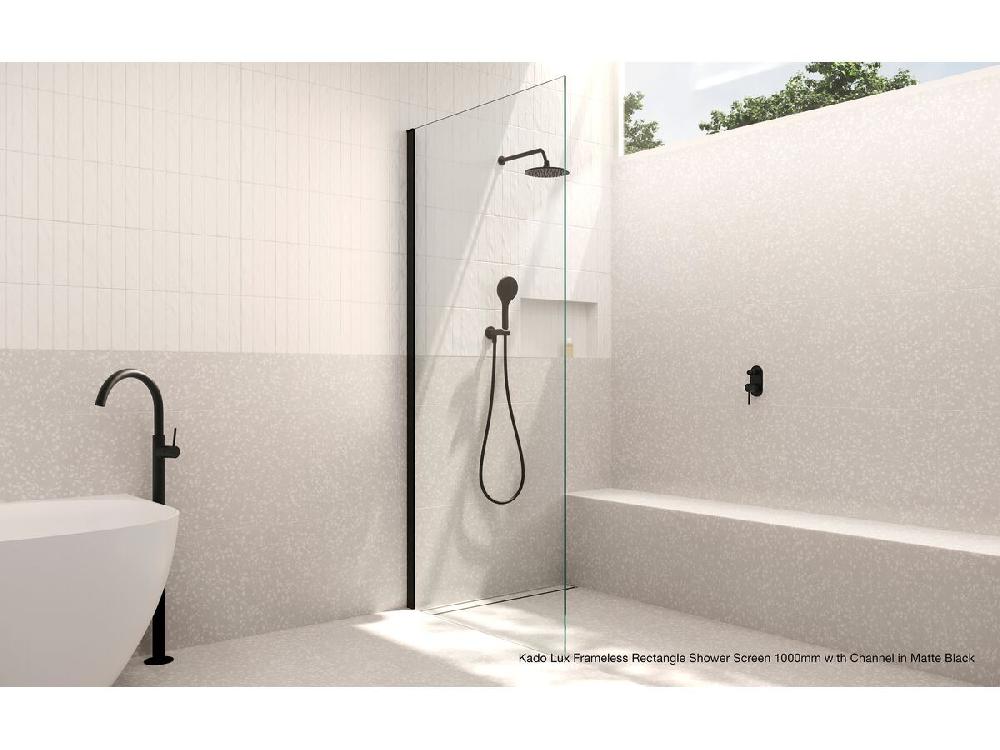 Reece Kado Lux Frameless Rectangular Panel With Wall Channel Clear Glass 900mm Brushed Nickel