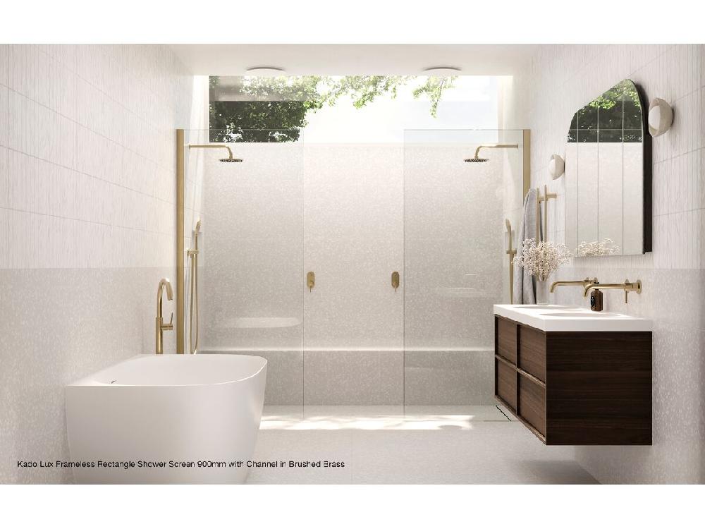 Reece Kado Lux Frameless Rectangular Panel With Wall Channel Clear Glass 900mm Brushed Nickel