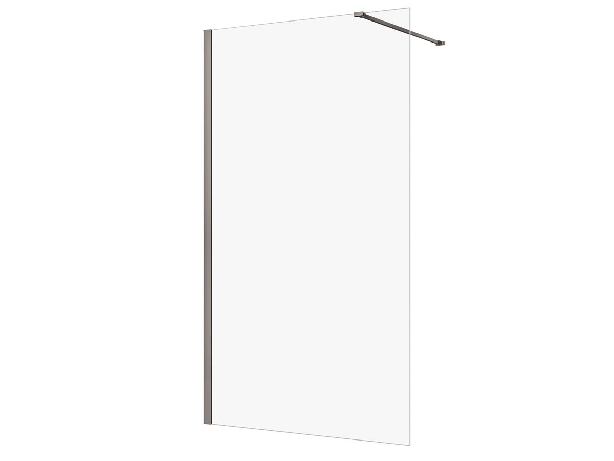 reece Kado Lux Frameless Rectangular Panel with Wall Channel Clear Glass 1200mm Brushed Gunmetal