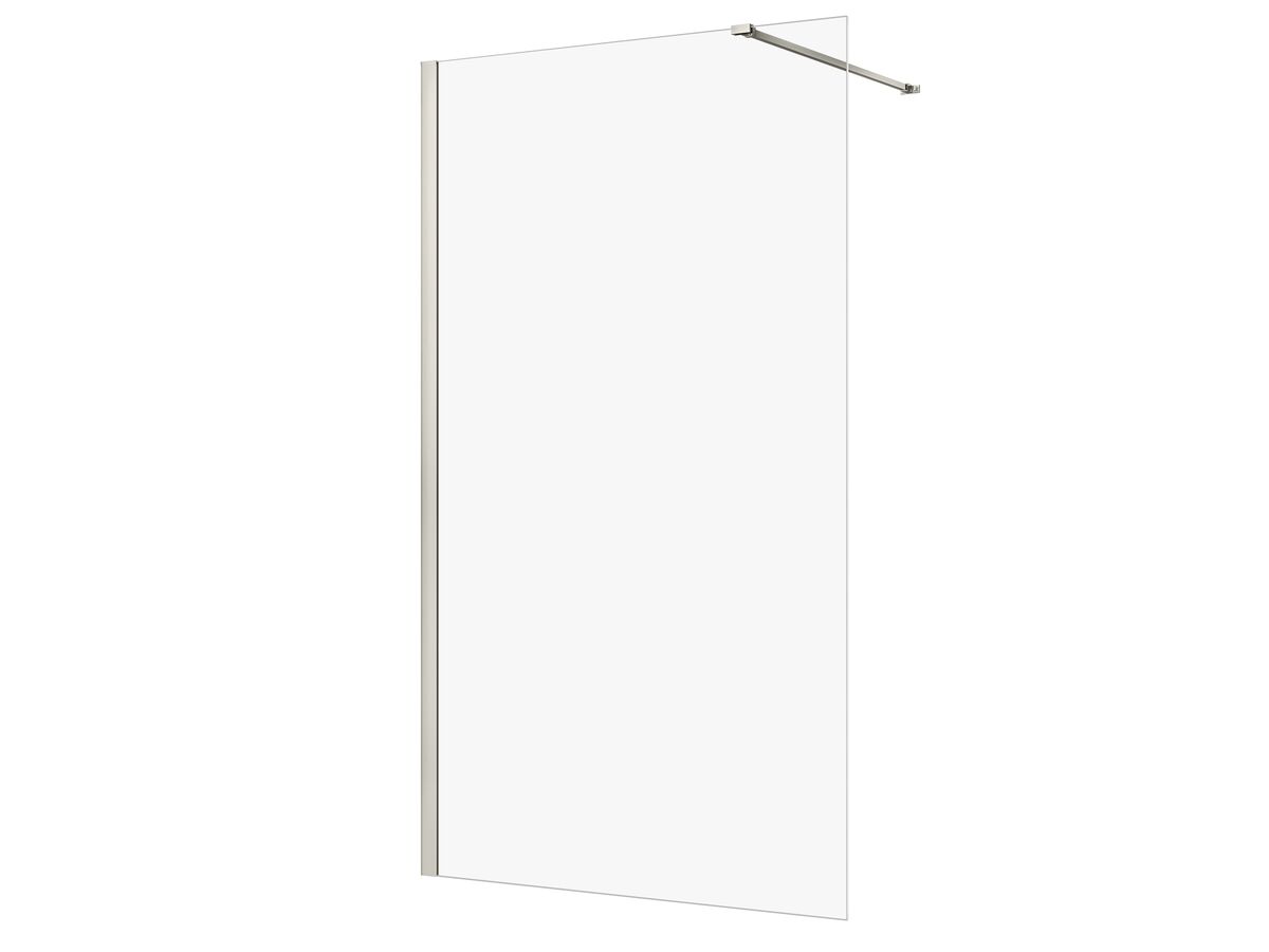 reece Kado Lux Frameless Rectangular Panel with Wall Channel Clear Glass 1200mm Brushed Nickel