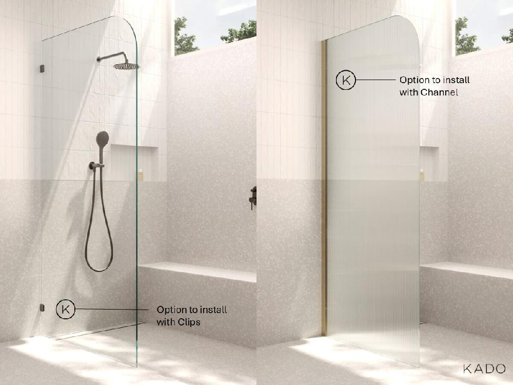 Reece Kado Lux Frameless Rectangular Panel With Wall Clips Clear Glass 1200mm Matte Black