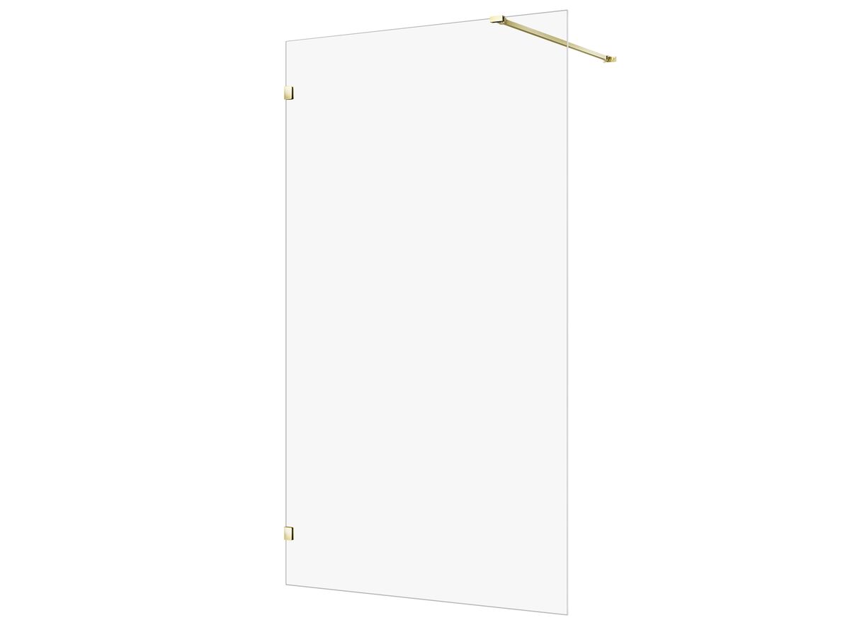 reece Kado Lux Frameless Rectangular Panel with Wall Clips Clear Glass 1200mm Brushed Brass