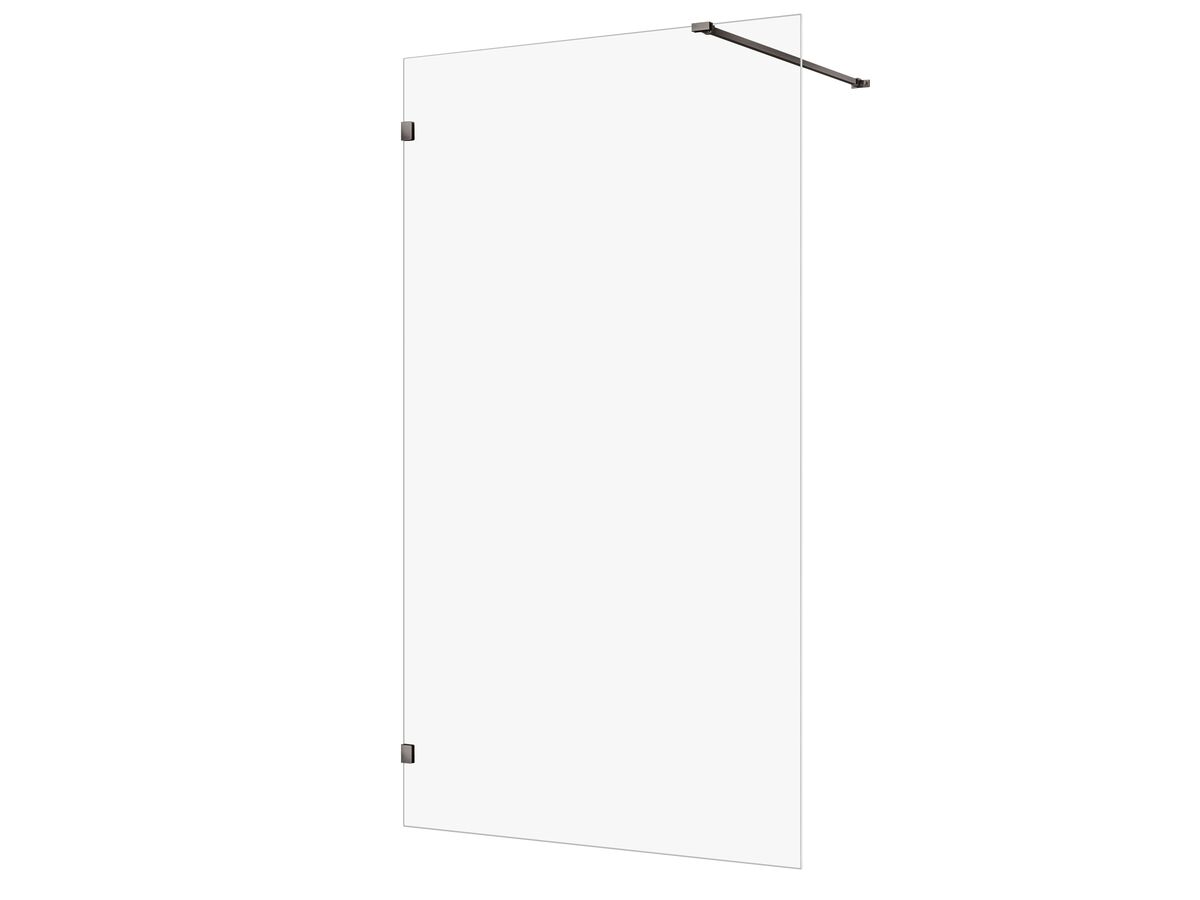 reece Kado Lux Frameless Rectangular Panel with Wall Clips Clear Glass 1200mm Brushed Gunmetal