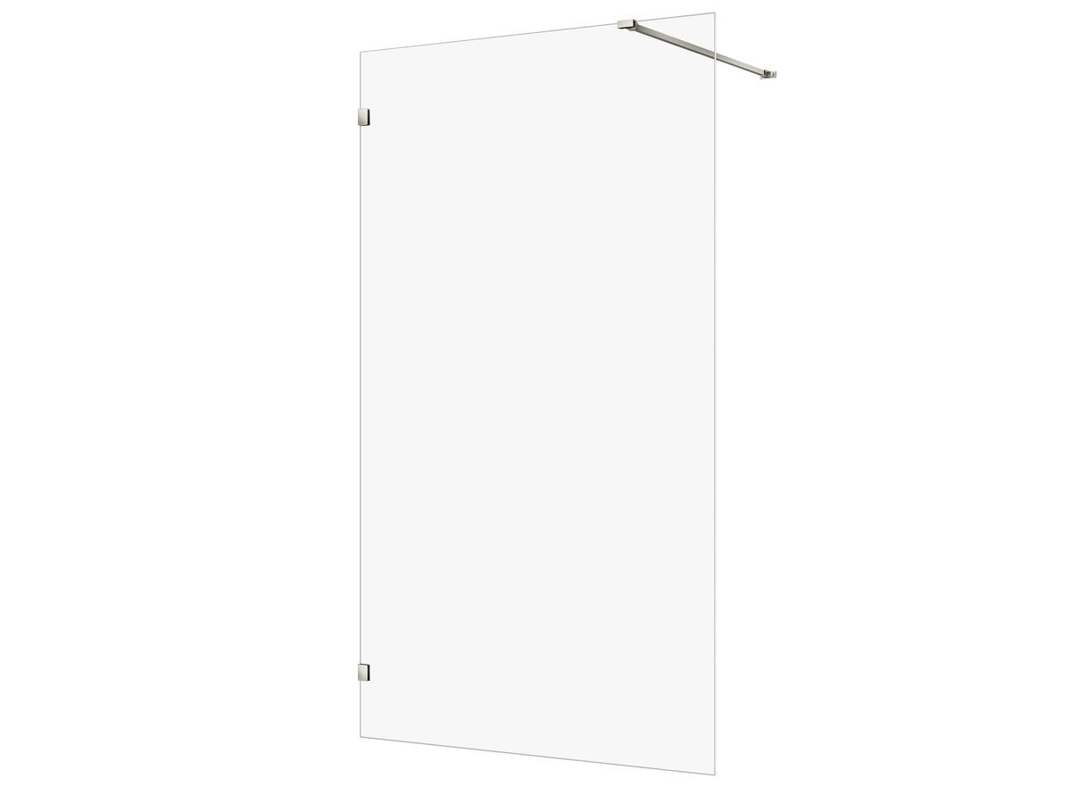 reece Kado Lux Frameless Rectangular Panel with Wall Clips Clear Glass 1200mm Brushed Nickel
