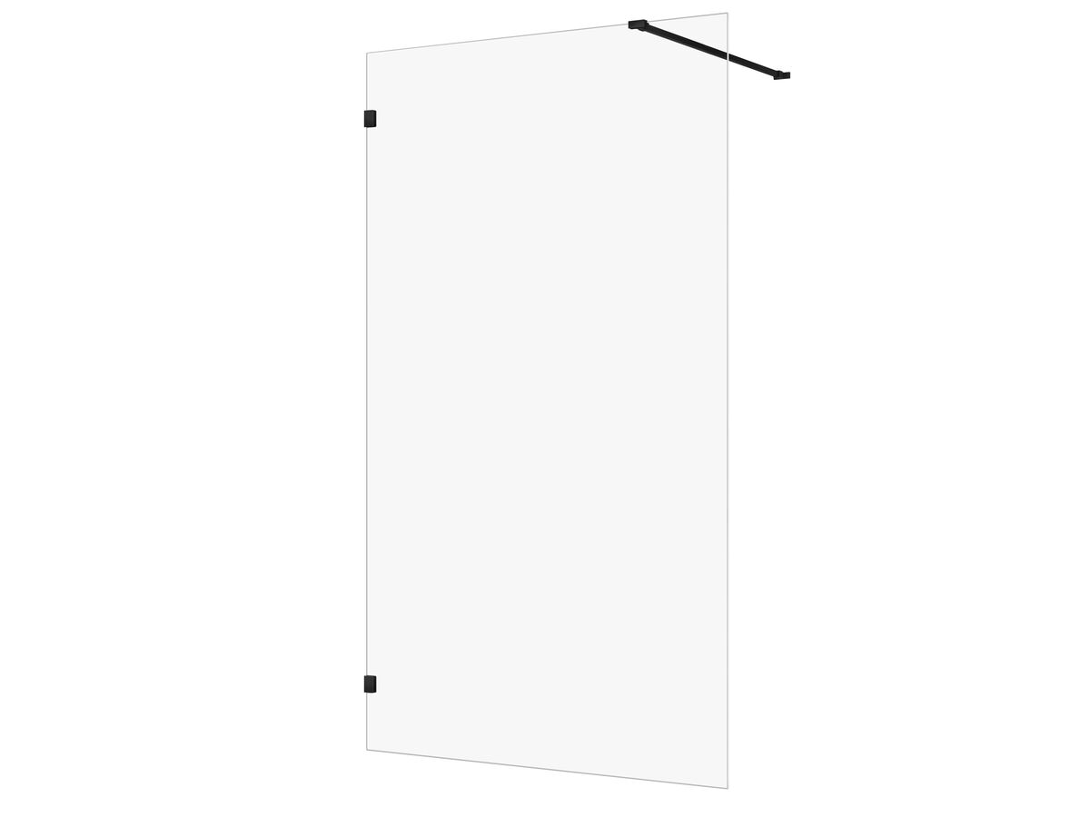 reece Kado Lux Frameless Rectangular Panel with Wall Clips Clear Glass 1200mm Matte Black