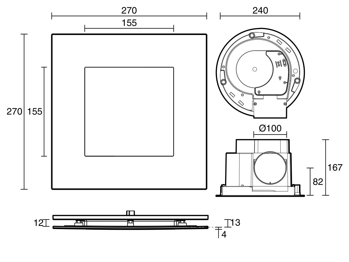 Reece Kado Lux HiFlow 200 LED Exhaust Fan Square Matte White
