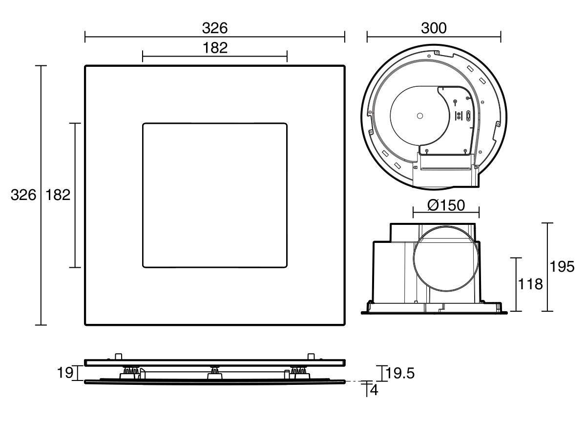 Reece Kado Lux HiFlow 250 LED Exhaust Fan Square Matte Black